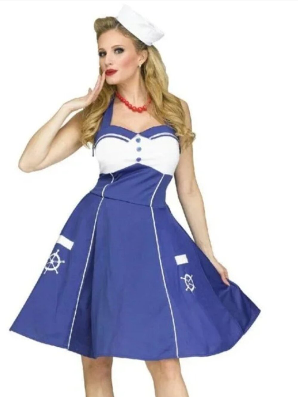 Sweet Sailor Halloween Costume 1X Blue White Dress & Cap Party Plus Size Womens